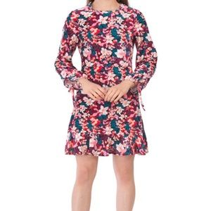 BCBGeneration Mock Neck Velvet Retro Floral Ruffle Hem Dress